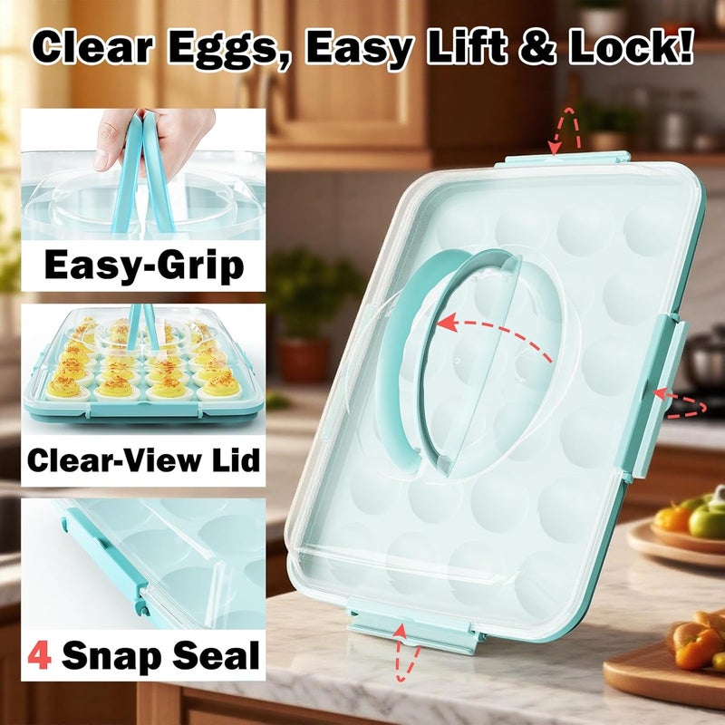 YETESON Deviled Egg Containers with Lid - 2 Pack 48 Count Reusable Platter Storage Tray with Handle for Refrigerator, Party, Thanksgiving, Christmas, Easter, Potlucks, Tea Parties, Picnics, Brunches (Blue) - Image 2